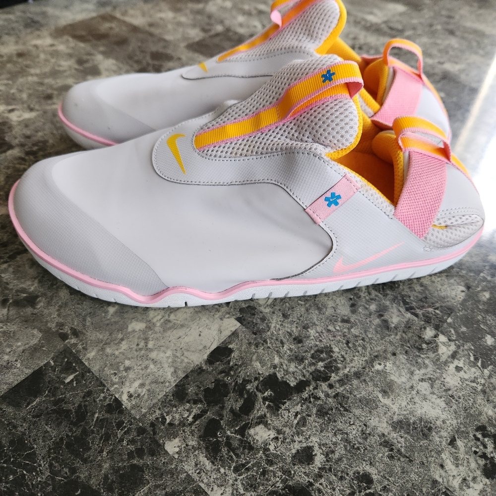 Nike Adult White Slip-On Sneakers with Yellow & Pink Highlights - Picture 4 of 8